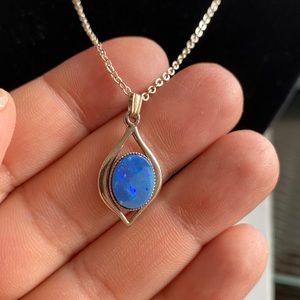 Blue moon opal stone sterling silver 925 necklace